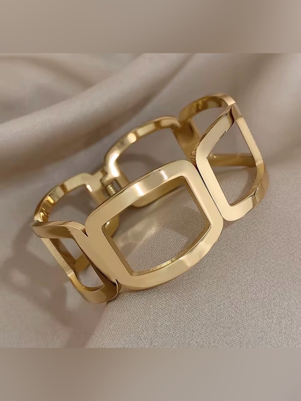 Chunky Hollow Square Circle Geometric Hinge Bracelet